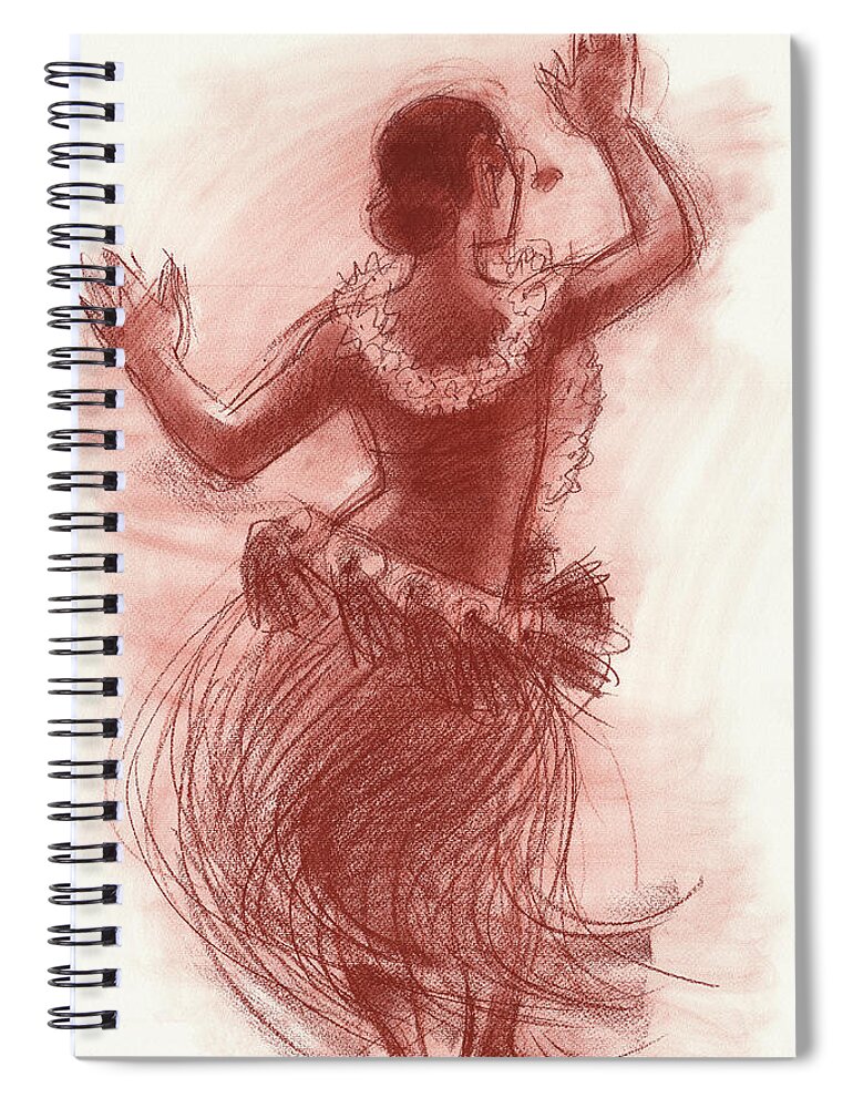 Dance Spiral Notebook featuring the drawing Cook Islands Drum Dancer from the Back by Judith Kunzle