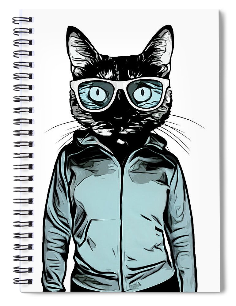 Cat Spiral Notebook featuring the mixed media Cool Cat by Nicklas Gustafsson