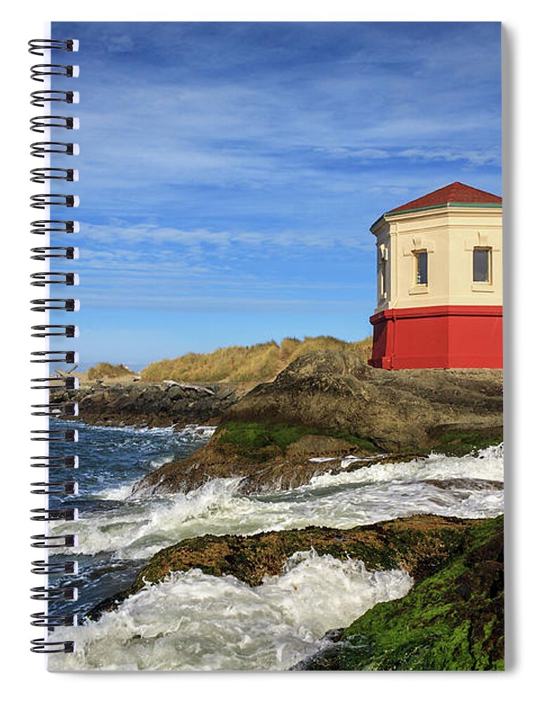 Coquille River Spiral Notebook featuring the photograph Coquille River Lighthouse At Bandon by James Eddy