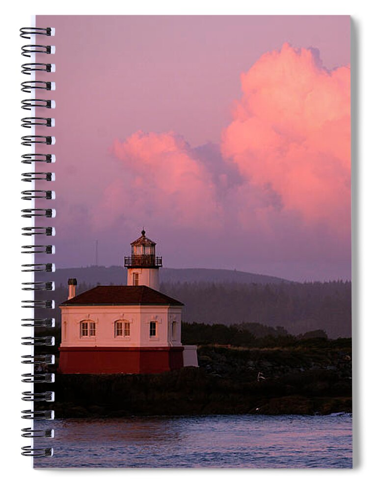 Denise Bruchman Spiral Notebook featuring the photograph Coquille River Lighthouse Sunset by Denise Bruchman