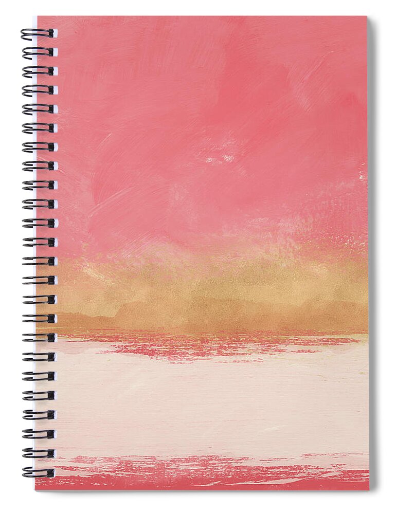 Abstract Spiral Notebook featuring the mixed media Coral and Gold Abstract 1- Art by Linda Woods by Linda Woods