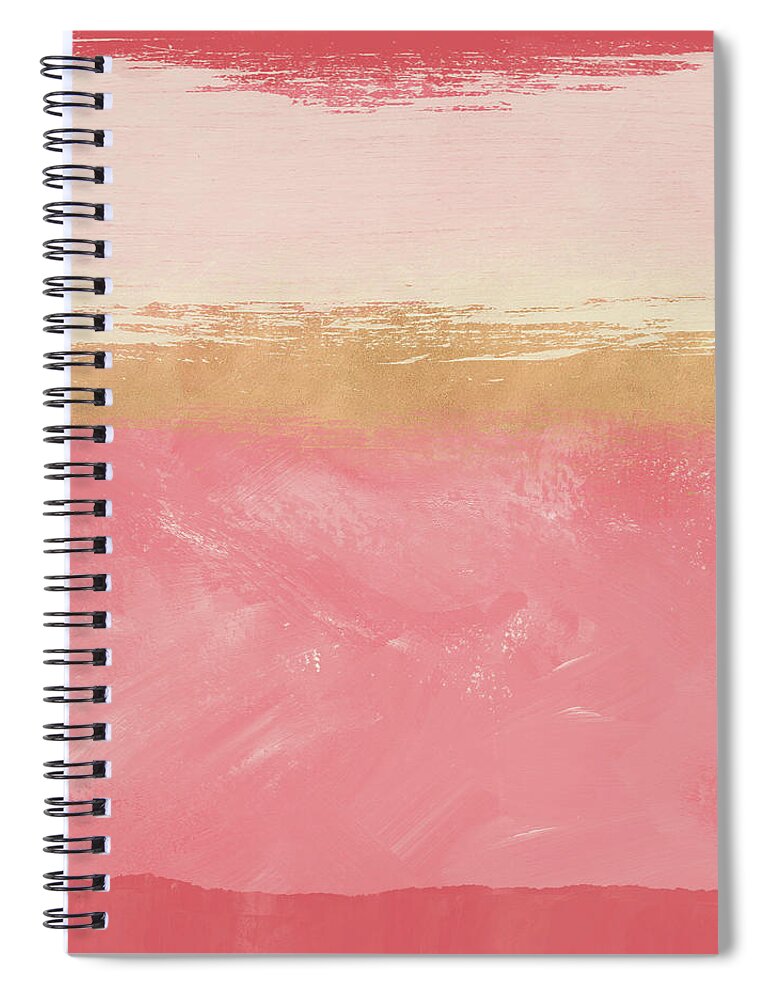 Abstract Spiral Notebook featuring the mixed media Coral and Gold Abstract 2- Art by Linda Woods by Linda Woods