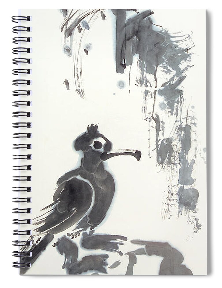 Cormorant Spiral Notebook featuring the painting Cormorant On Rock by Nadja Van Ghelue