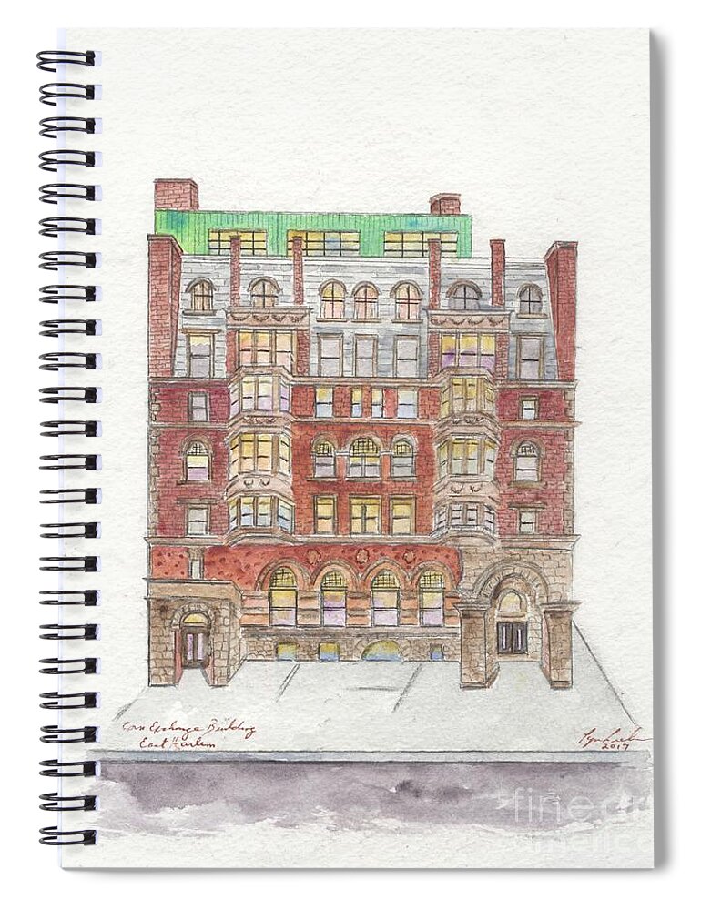 Mount Morris Bank Spiral Notebook featuring the painting The Historic Corn Exchange Building in East Harlem by Afinelyne