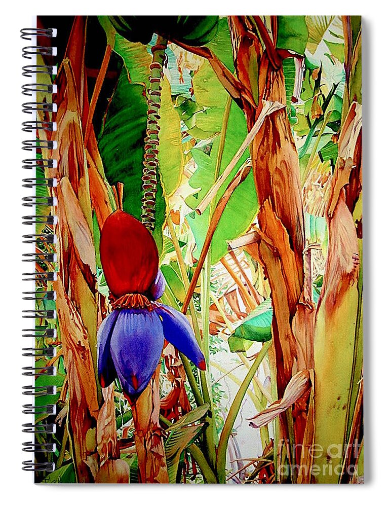 Corn Spiral Notebook featuring the painting Banana flower by Francoise Chauray