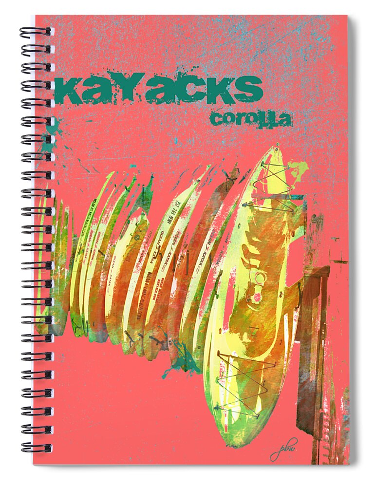 Wright Spiral Notebook featuring the digital art Corolla Kayacks by Paulette B Wright