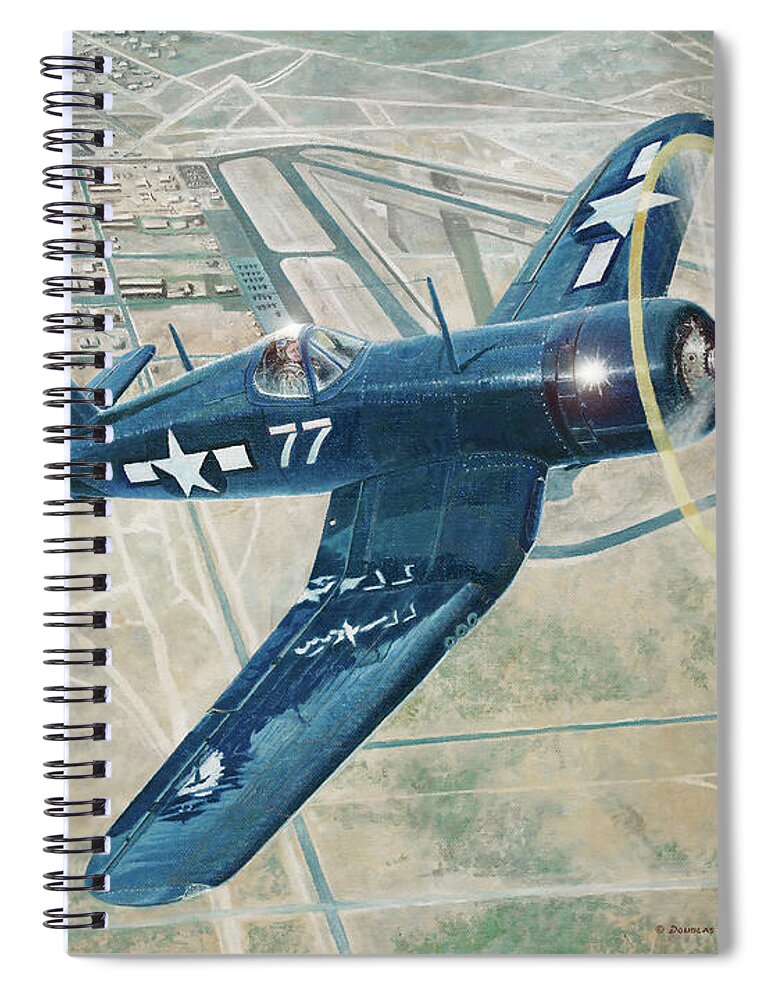 Aviation Spiral Notebook featuring the painting Corsair Over Mojave by Douglas Castleman
