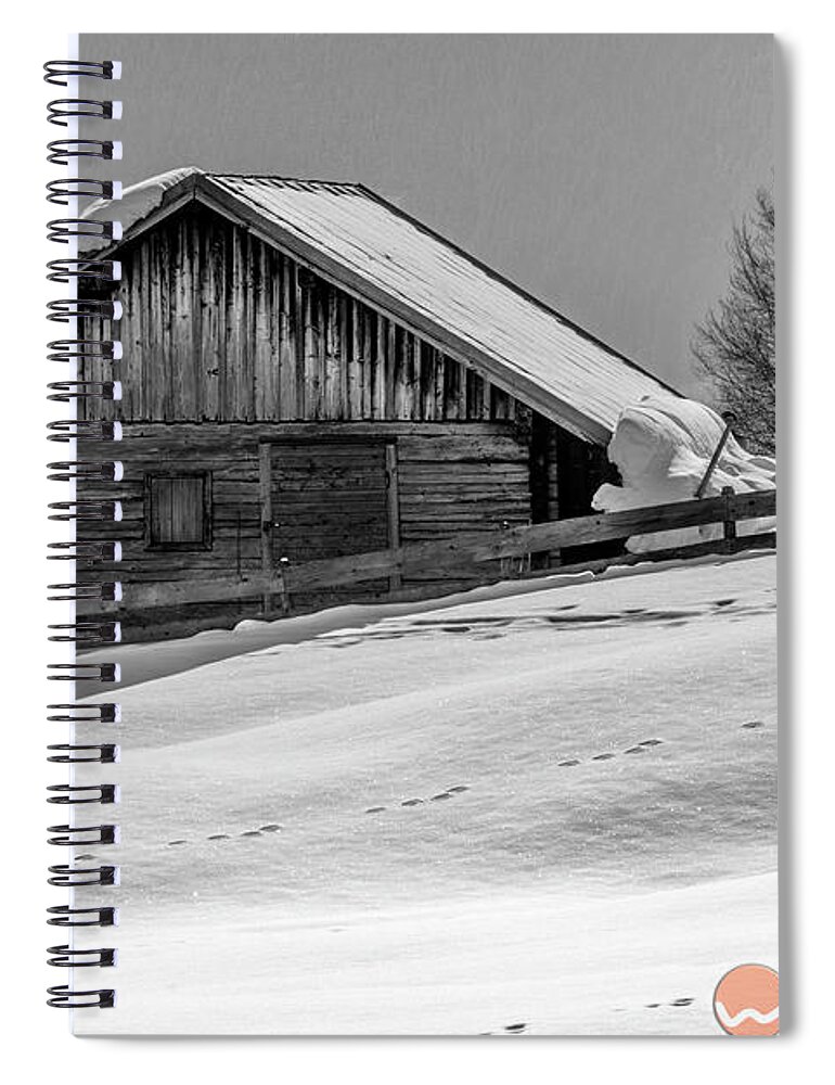 Black And White Photography Spiral Notebook featuring the photograph Cottage in winter by Wolfgang Stocker