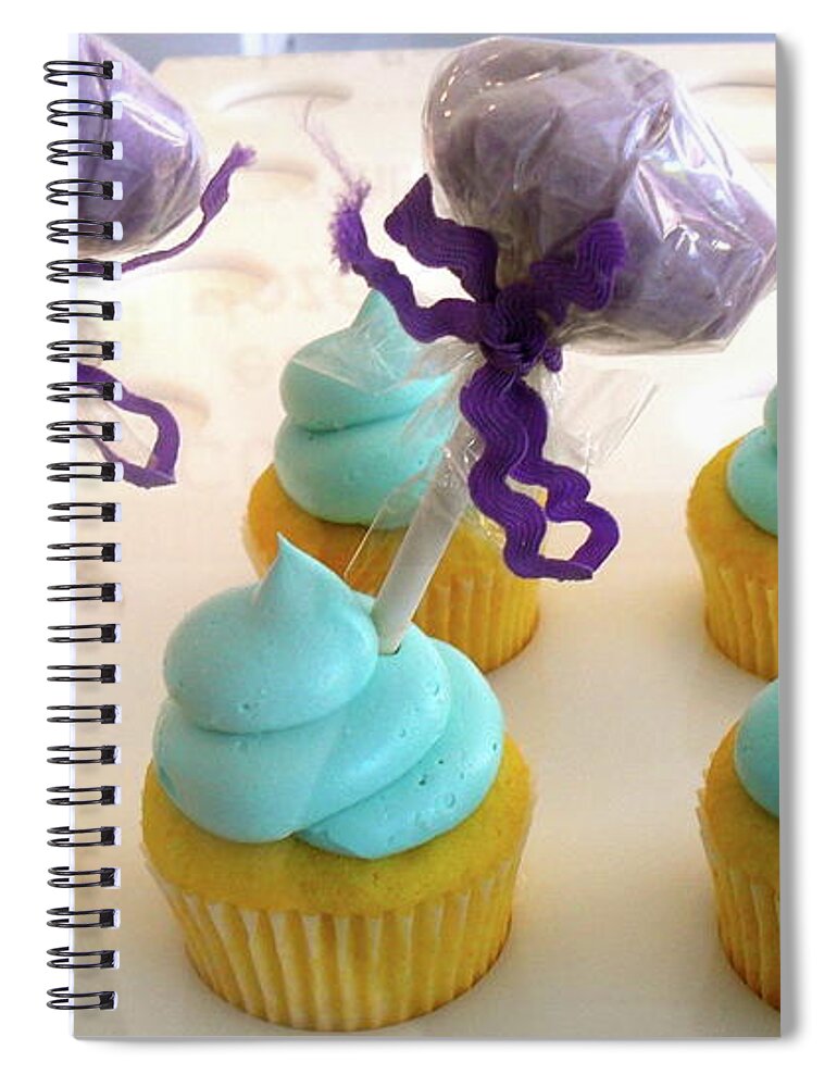 Blue Spiral Notebook featuring the photograph Cotton Candy Cupcakes by Beth Saffer