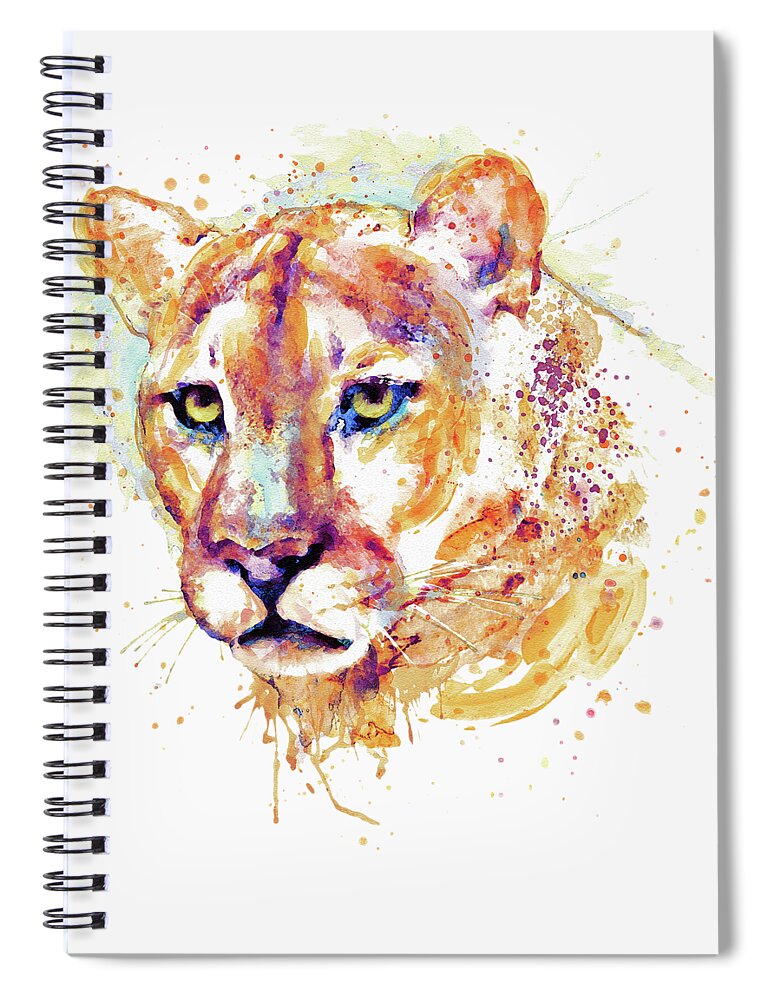 Marian Voicu Spiral Notebook featuring the painting Cougar Head by Marian Voicu