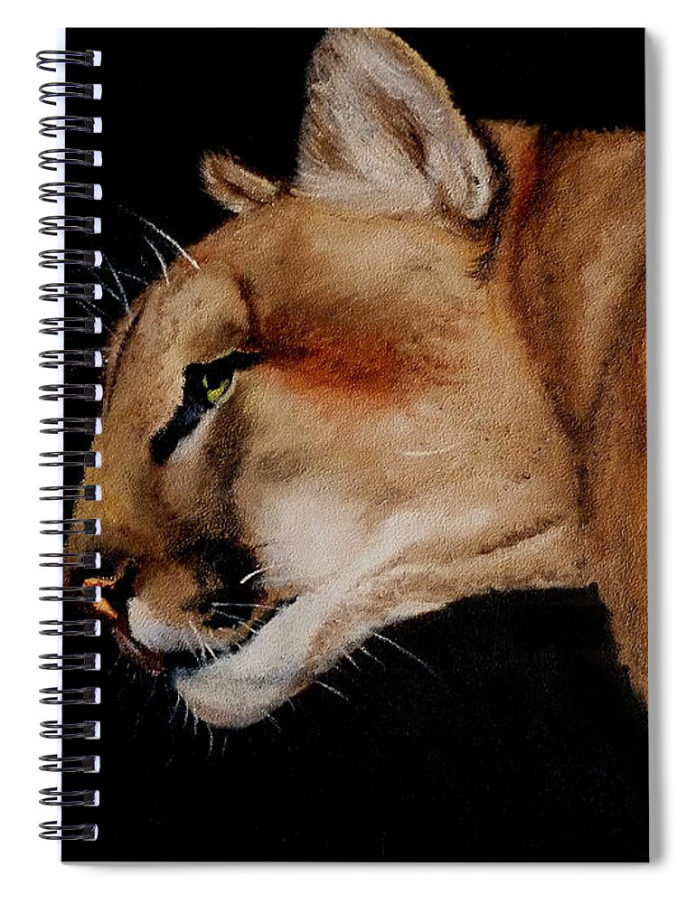 Wildlife Spiral Notebook featuring the painting Cougar by Petra Stephens
