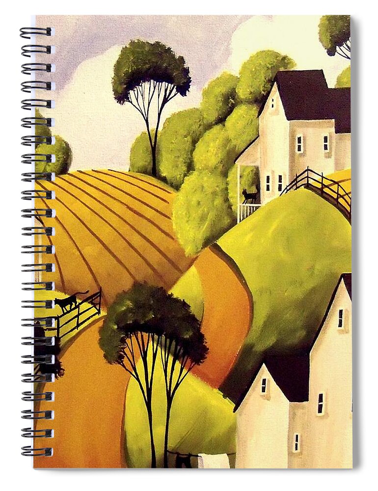 Art Spiral Notebook featuring the painting Country Cats Summer by Debbie Criswell
