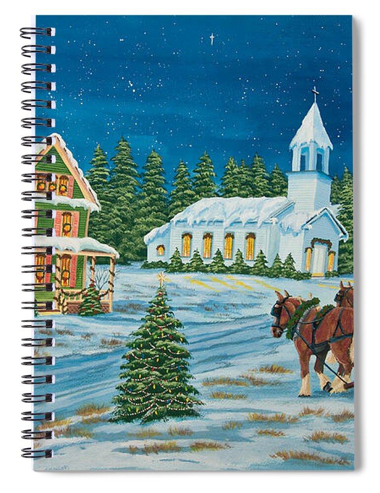 Winter Scene Paintings Spiral Notebook featuring the painting Country Christmas by Charlotte Blanchard