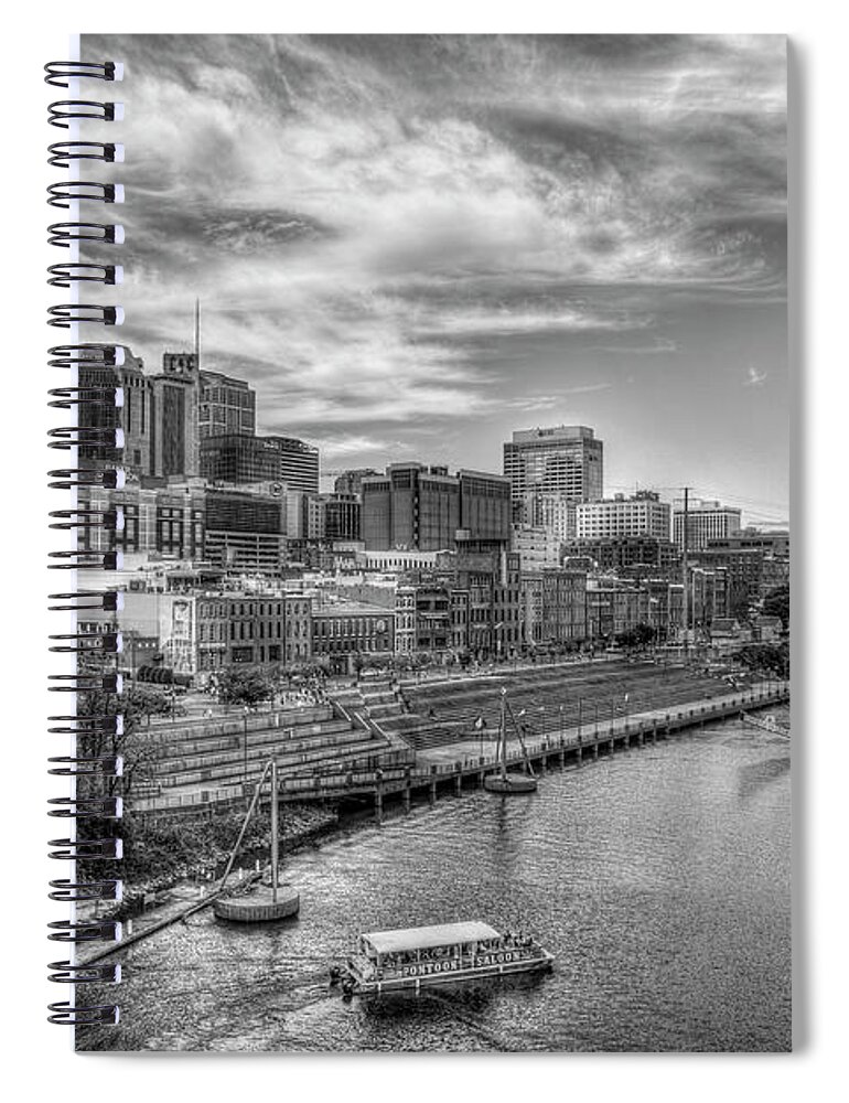Reid Callaway Nashville Cityscape Art Spiral Notebook featuring the photograph Country Music Capital B W Nashville Tennessee Cityscape Art by Reid Callaway