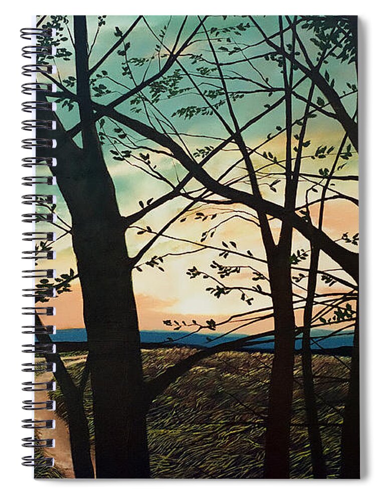 Country Road Spiral Notebook featuring the painting Country road behind the trees by Christopher Shellhammer