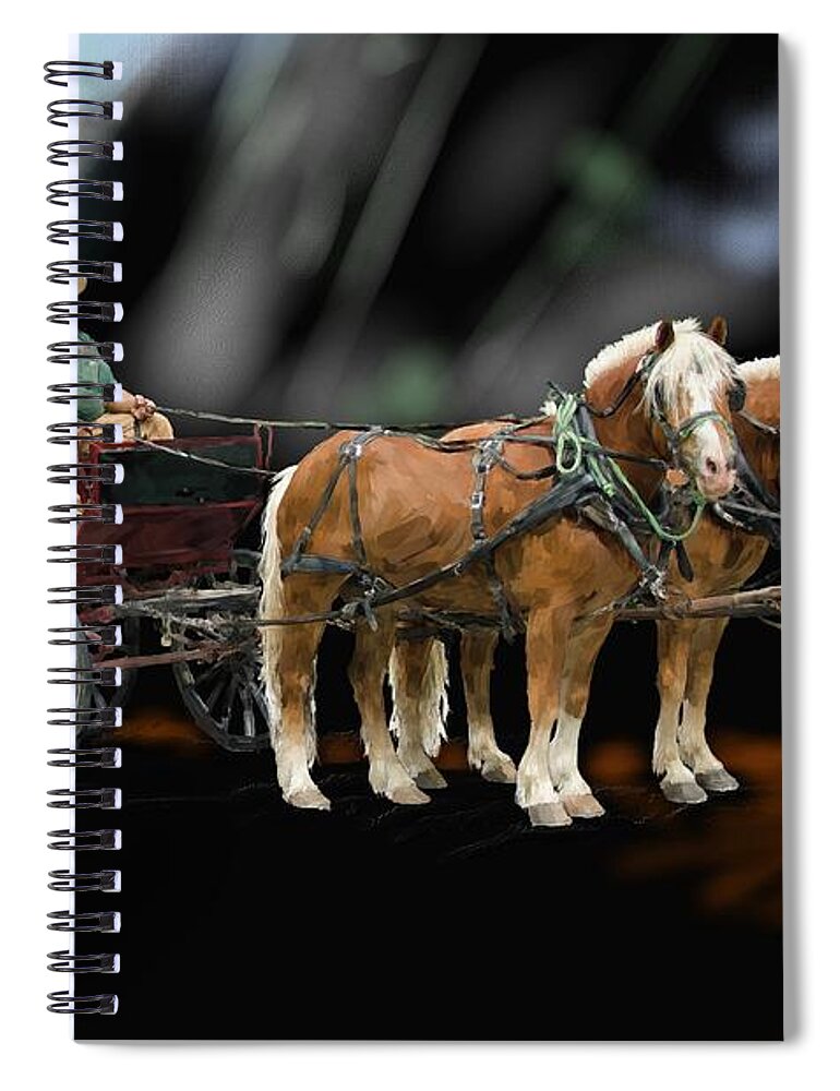 Animal Spiral Notebook featuring the digital art Country road horse and wagon by Debra Baldwin