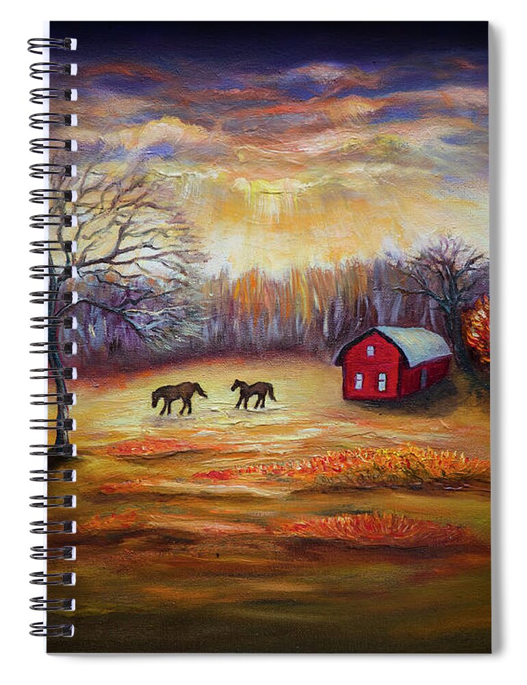 Country Scene Spiral Notebook featuring the painting Country scene late fall by Lilia S