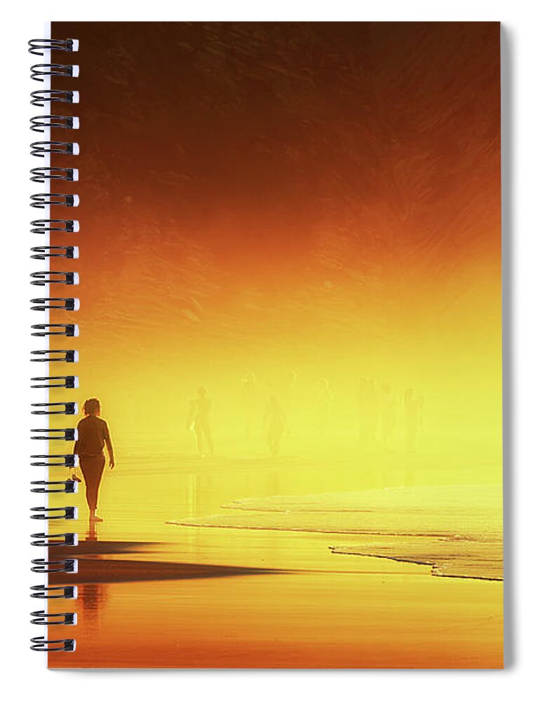 Woman Spiral Notebook featuring the photograph Couple Of Women Walking On Beach by Mikel Martinez de Osaba