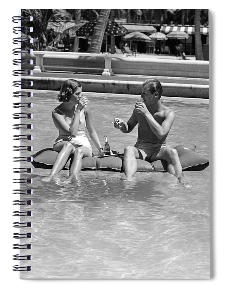1930s Spiral Notebook featuring the photograph Couple Relaxing In Pool, C.1930-40s by H Armstrong Roberts and ClassicStock