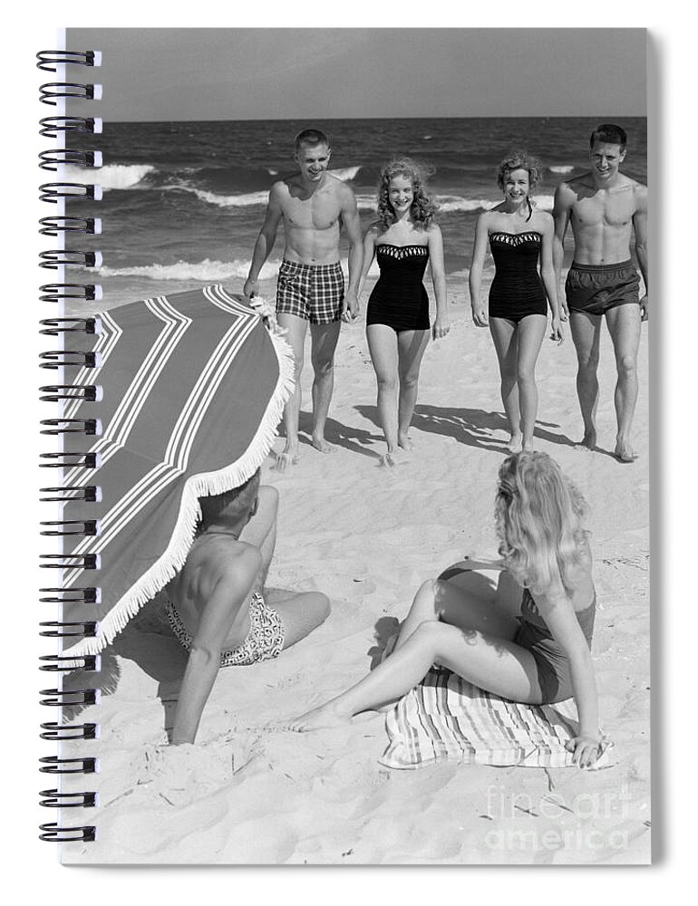1950s Spiral Notebook featuring the photograph Couples At The Beach, 1950s by H. Armstrong Roberts/ClassicStock