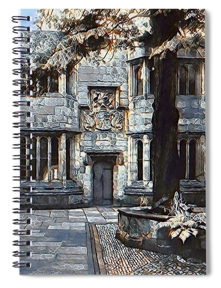 Castle Spiral Notebook featuring the digital art Courtyard of Skipton Castle by Pennie McCracken