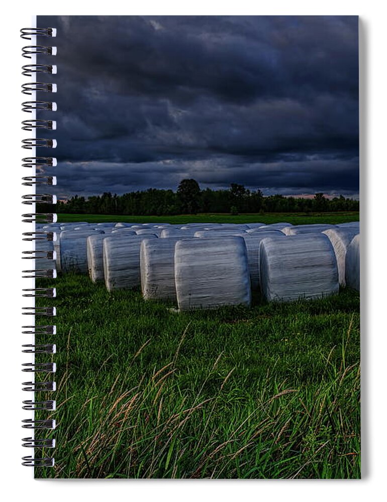 Farmer Spiral Notebook featuring the photograph Covered Hay Bales by Dale Kauzlaric