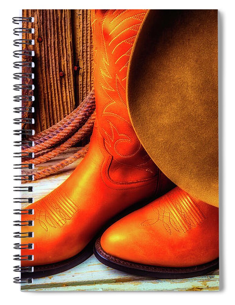 Spur Spiral Notebook featuring the photograph Cowboy Boots And Hat by Garry Gay