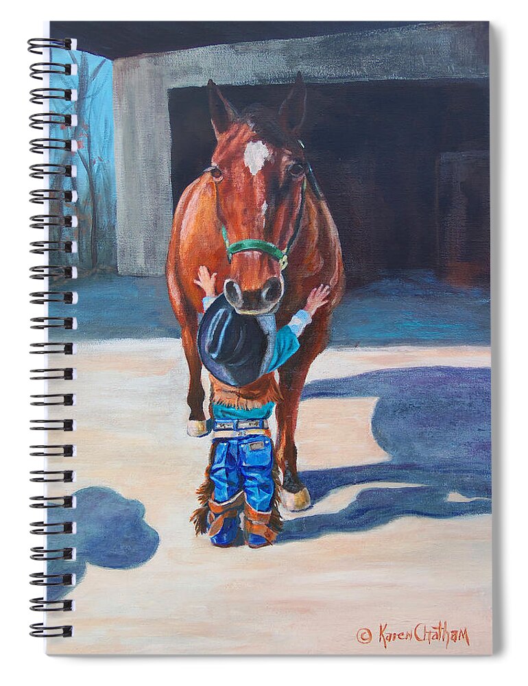 Little Cowboy Art Spiral Notebook featuring the painting Cowboy's First Love by Karen Kennedy Chatham