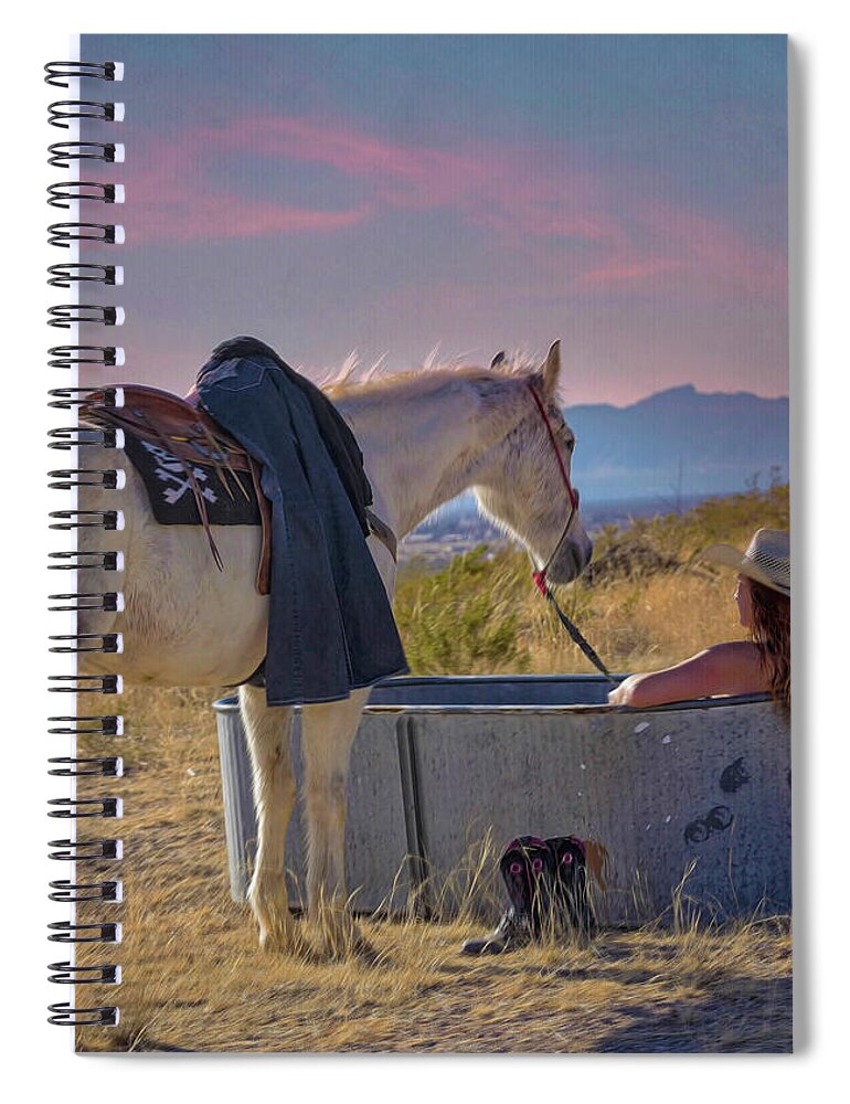 Spa Spiral Notebook featuring the painting Cowgirl Spa 7op by Walter Herrit