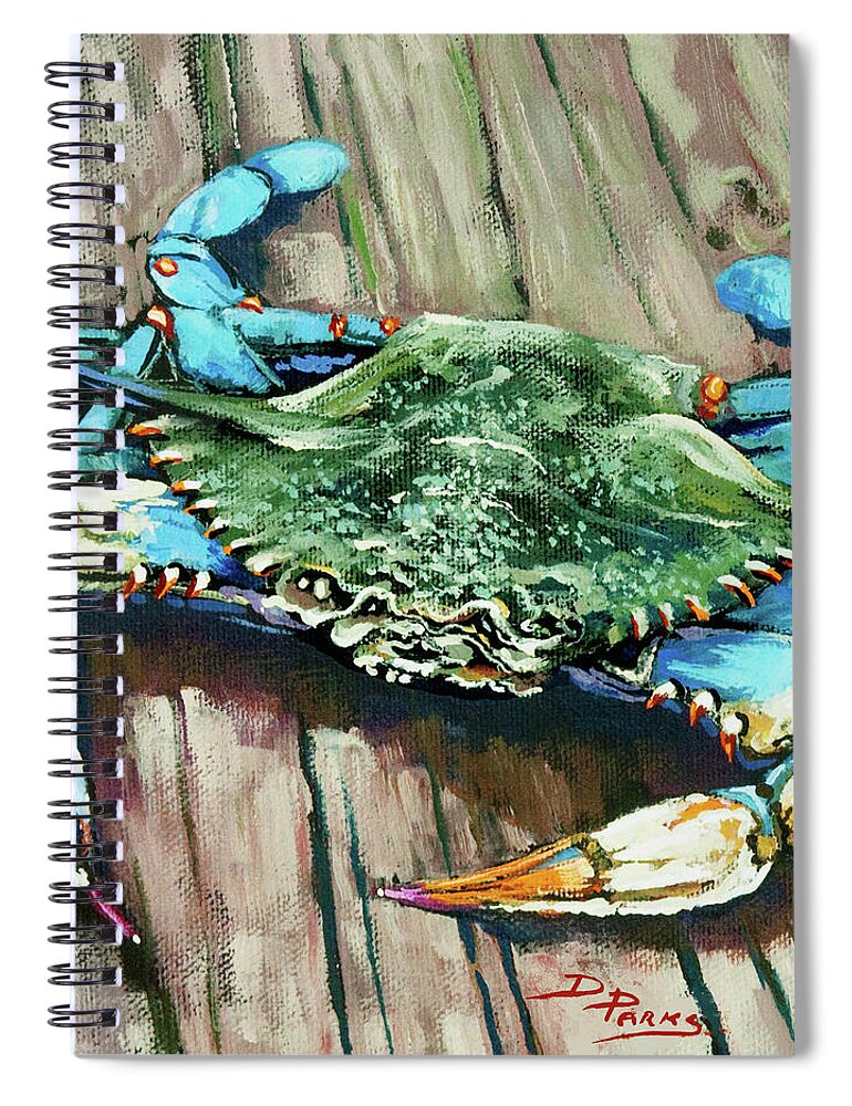 Crab Spiral Notebook featuring the painting Crabby Blue by Dianne Parks