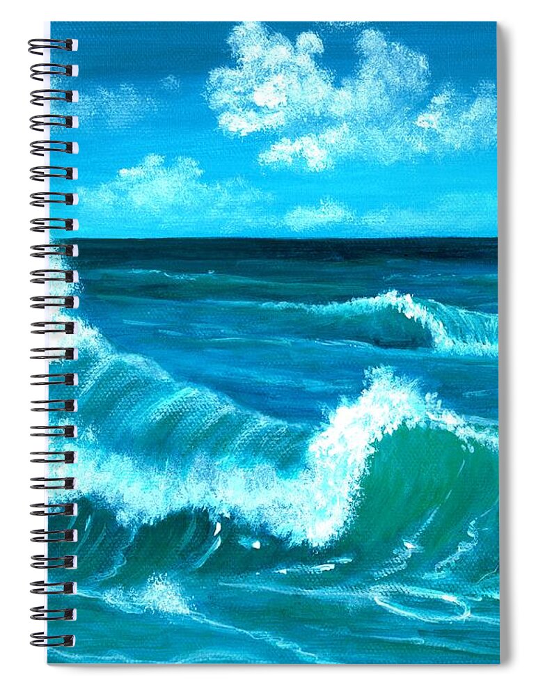 Water Spiral Notebook featuring the painting Crashing Wave by Anastasiya Malakhova