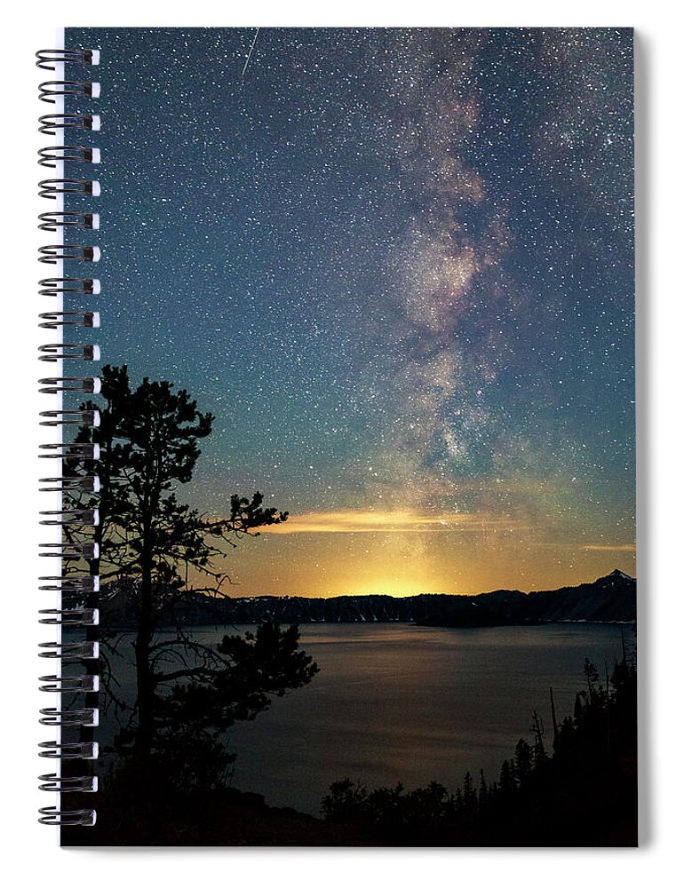 Night Spiral Notebook featuring the photograph Crater Lake Milky Way by Cat Connor