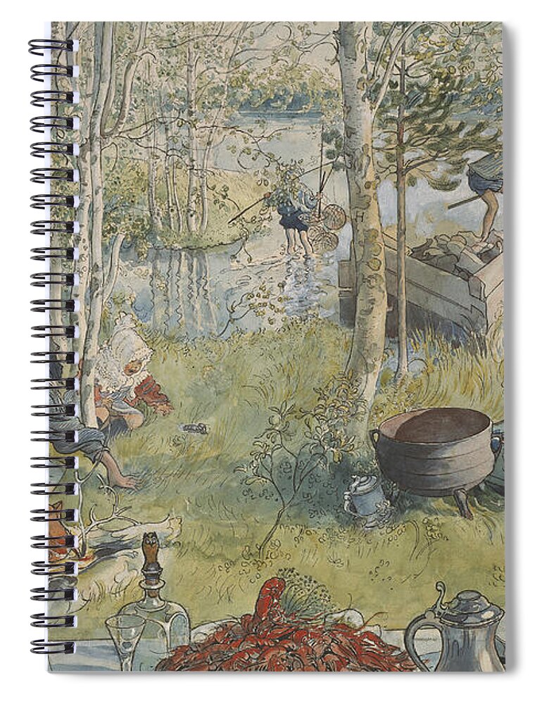 19th Century Art Spiral Notebook featuring the painting Crayfishing. From A Home by Carl Larsson