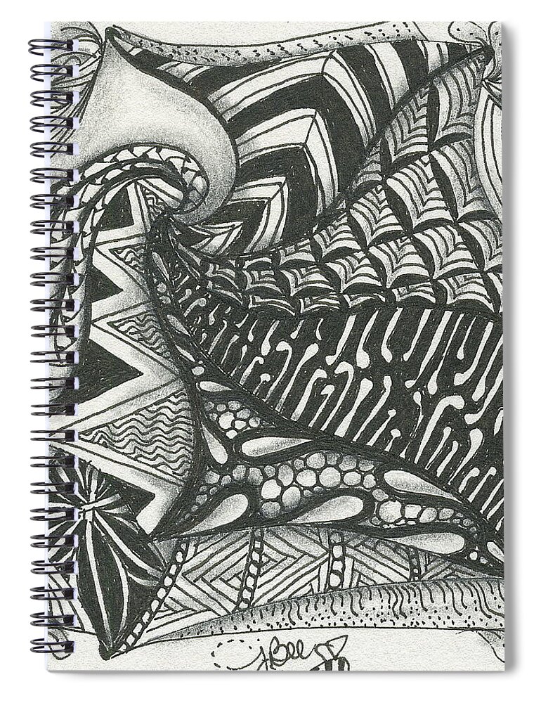 Zentangle Spiral Notebook featuring the drawing Crazy Spiral by Jan Steinle