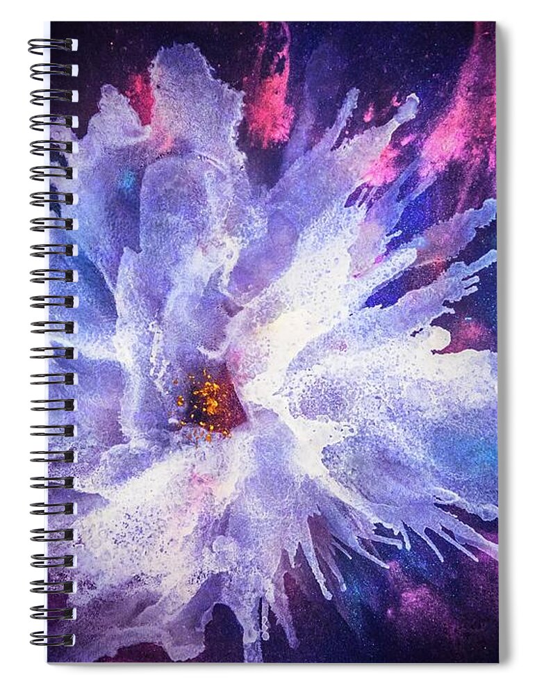 Colorful Flower Spiral Notebook featuring the mixed media Crazy White Flower by Lilia S