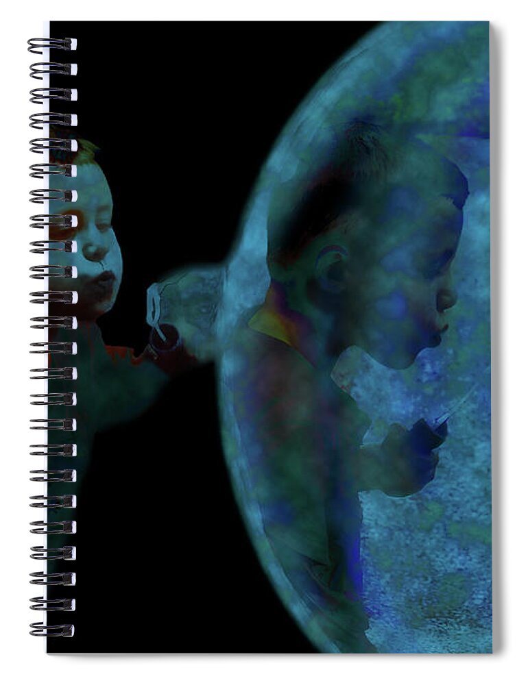 Boy Blowing Bubble Spiral Notebook featuring the mixed media Creation of The Bubble by Lesa Fine