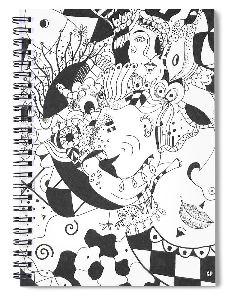 Playful Spiral Notebook featuring the drawing Creatures and Features by Helena Tiainen
