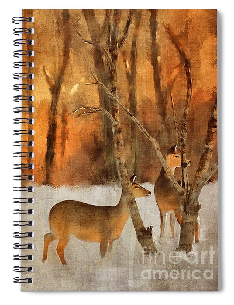 Deer Spiral Notebook featuring the digital art Creatures of a Winter Sunset by Lois Bryan