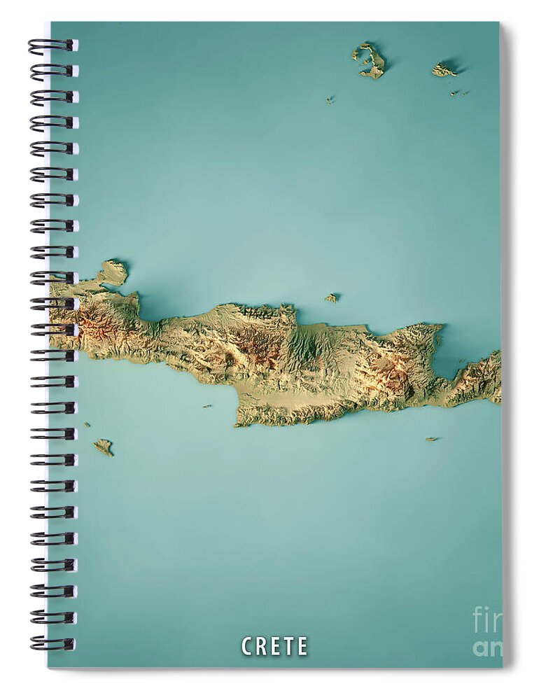Crete Spiral Notebook featuring the digital art Crete Island Greece 3D Render Topographic Map by Frank Ramspott