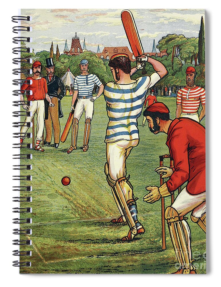 Cricket Spiral Notebook featuring the painting Cricket, from British Sports and Games, published circa 1880 by English School