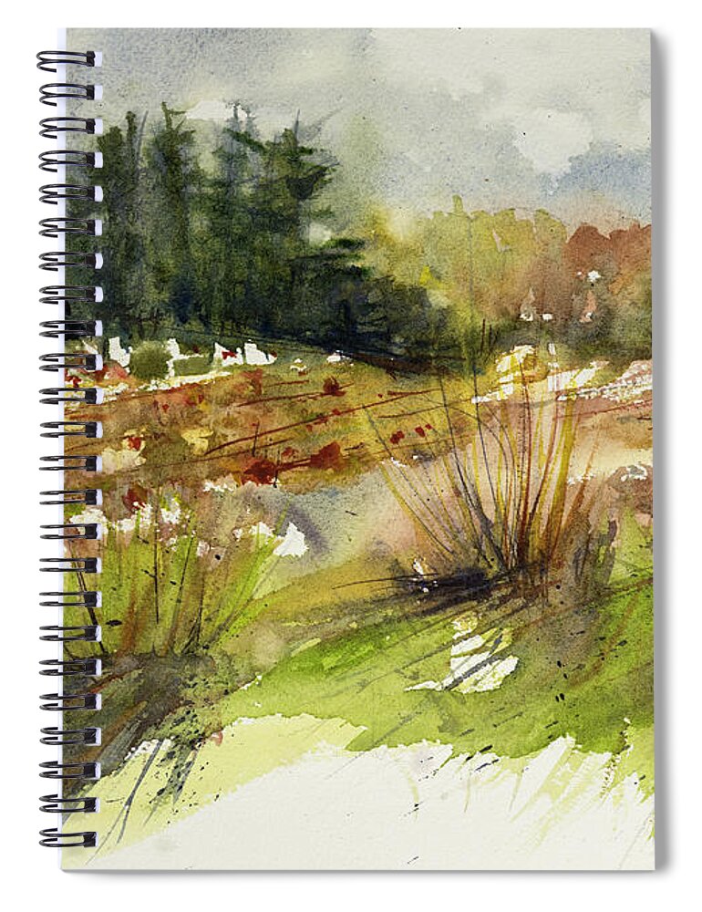 Landscape Spiral Notebook featuring the painting Critz's Pumpkin Patch by Judith Levins