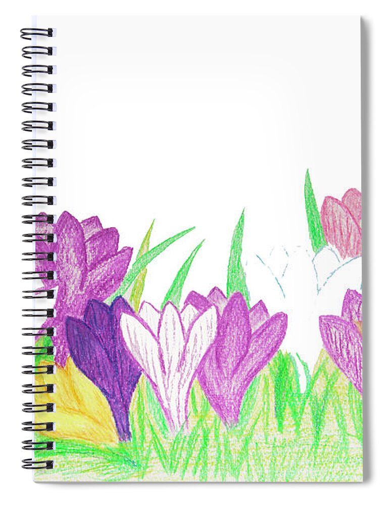 Crocus Spiral Notebook featuring the painting Crocuses of different colours by Irina Afonskaya