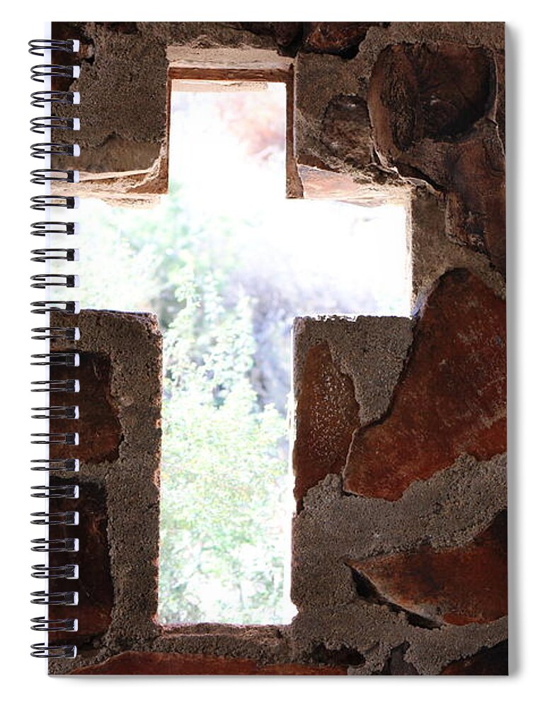 Cross Spiral Notebook featuring the photograph Cross Shaped Window in Chapel by Colleen Cornelius
