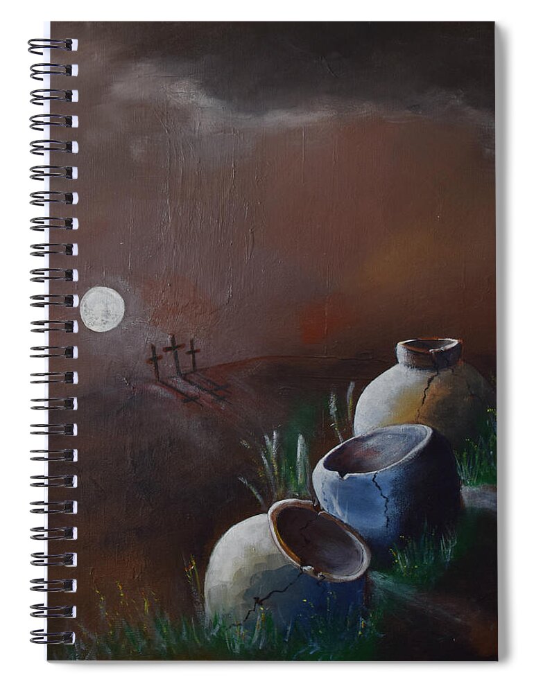 Moon Spiral Notebook featuring the painting Empty Crosses Empty Crocks by Gary Smith