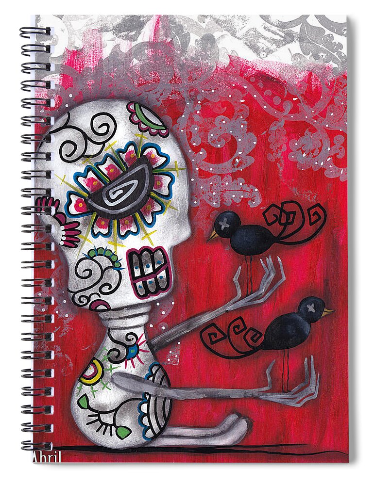 Day Of The Dead Spiral Notebook featuring the painting Crow Secrets by Abril Andrade