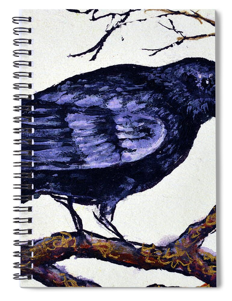 Black Crow Spiral Notebook featuring the painting Crow watching over you by Ashleigh Dyan Bayer