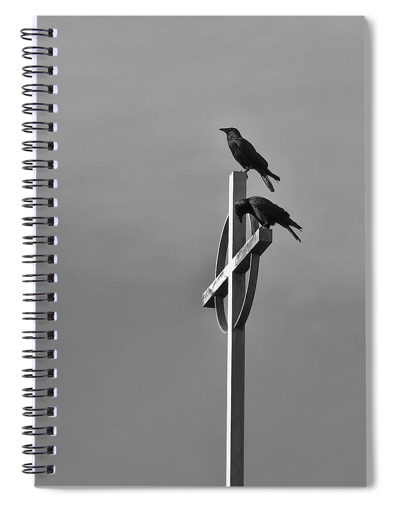 Birds Spiral Notebook featuring the photograph Crows on Steeple by Richard Rizzo