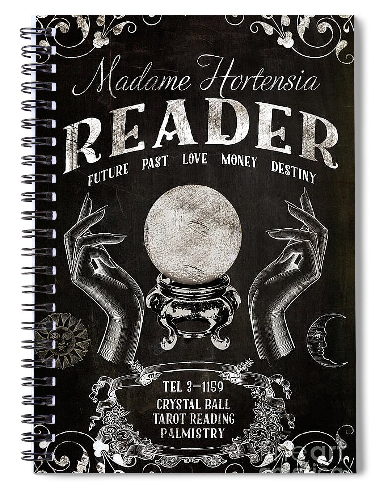 Crystal Ball Spiral Notebook featuring the painting Crystal Ball Reader Sign by Mindy Sommers