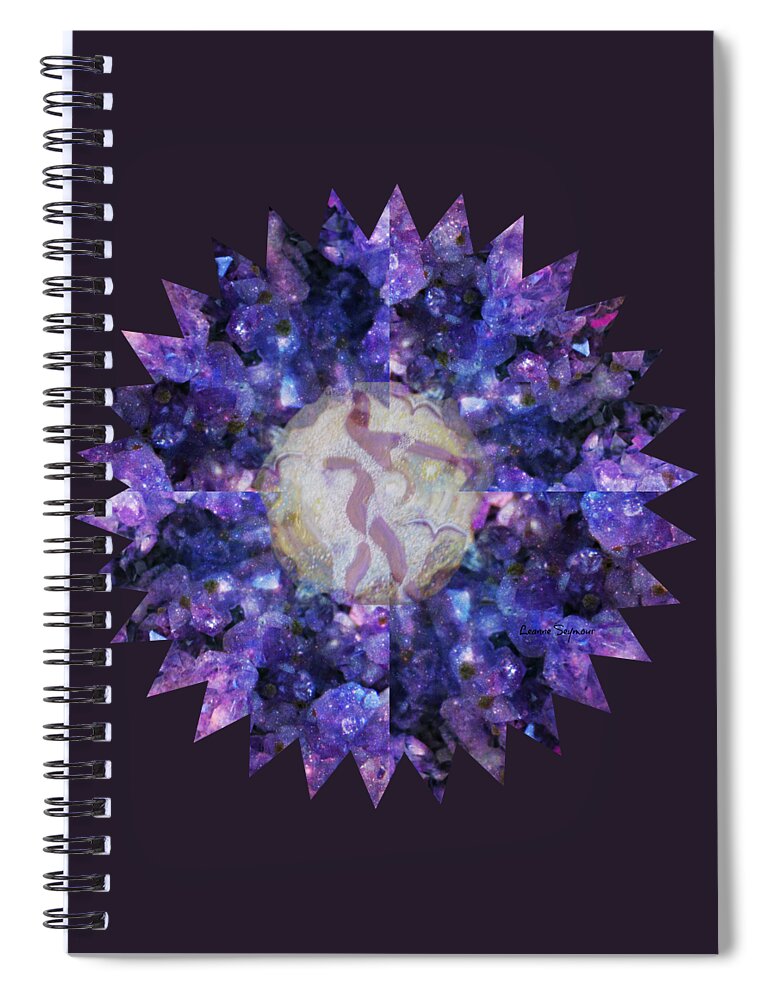 Amethyst Spiral Notebook featuring the mixed media Crystal Magic Mandala by Leanne Seymour