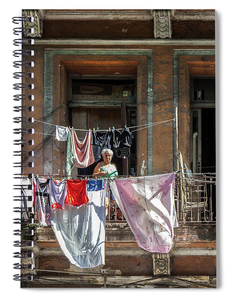 Cuban Women Hanging Laundry In Havana Cuba. Charles Harden Photography Spiral Notebook featuring the photograph Cuban Women Hanging Laundry in Havana Cuba by Charles Harden